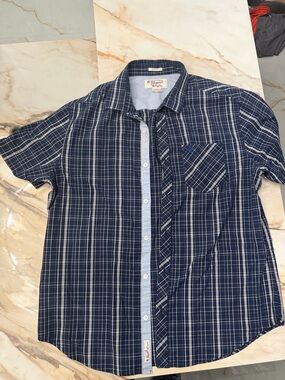 Penguin Blue Plaid Short-Sleeve Men's Shirt -